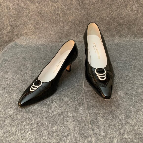 Silvia Fiorentina Black Leather Heel Pointed Toe Shoes - Picture 2 of 10